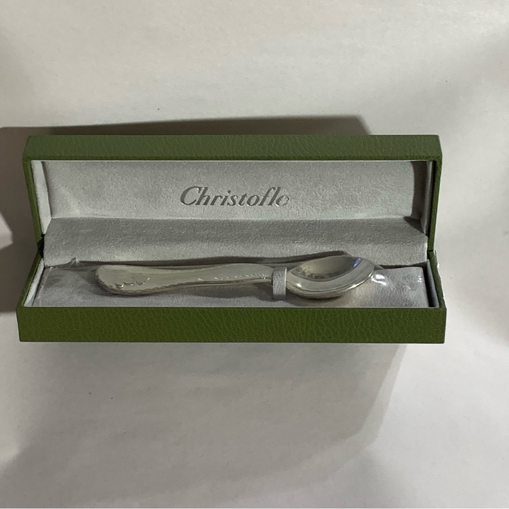 NIB authentic CHRISTOFLE Charlie Bear silver plated BABY SPOON presentation case